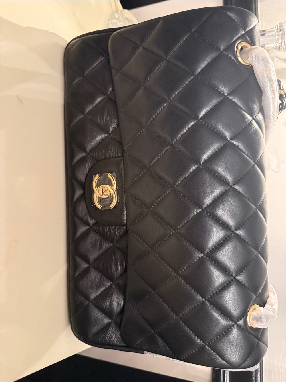 Classic Quilted Black Shoulder Bag LARGE with Gold Hardware FAUX BNWOT